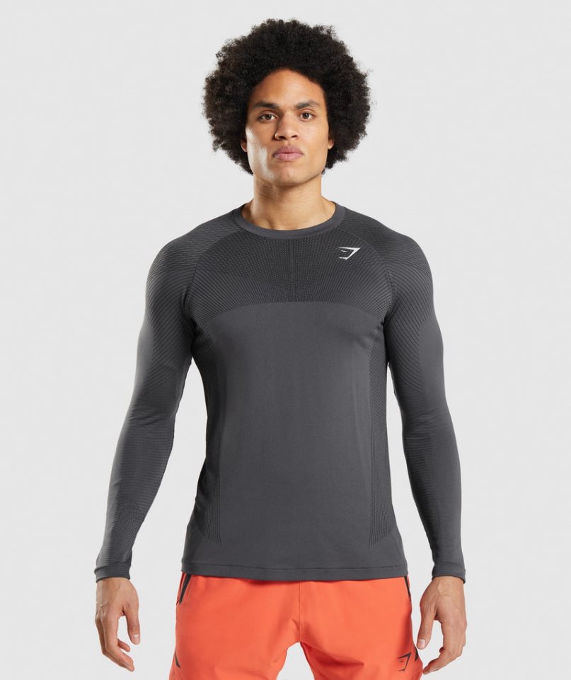 Men\'s Gymshark Apex Seamless Long Sleeve T-Shirts Dark Grey | CA 017NA8